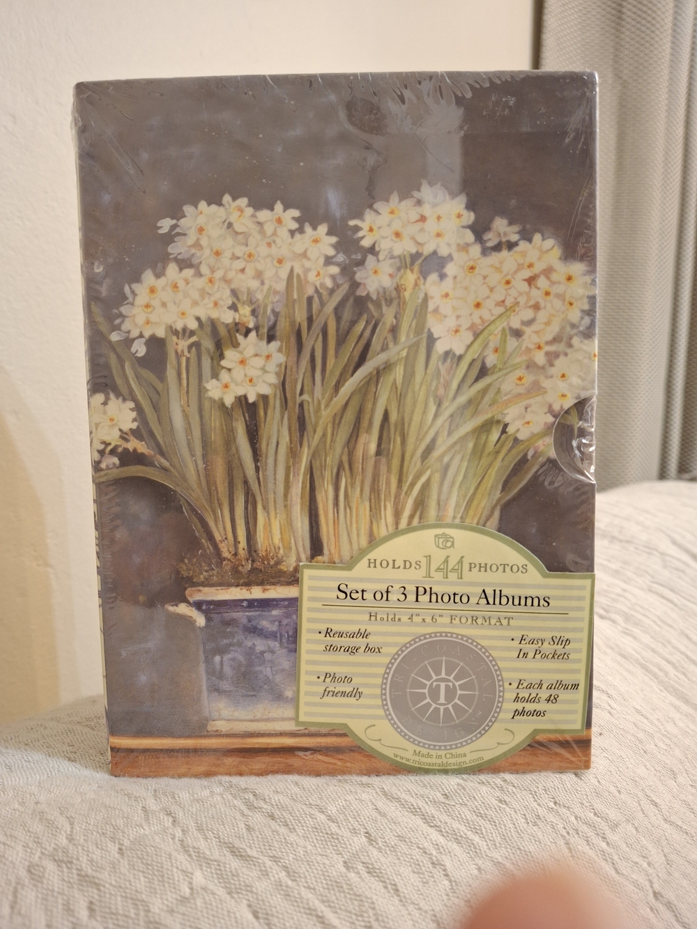 Set of 3 Floral Photo Albums - White/Green